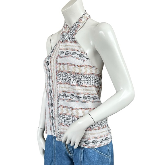 Anthropologie Leanne Jacquard Cream Multicolor Cross Front Halter Top Size XS - Picture 5 of 10
